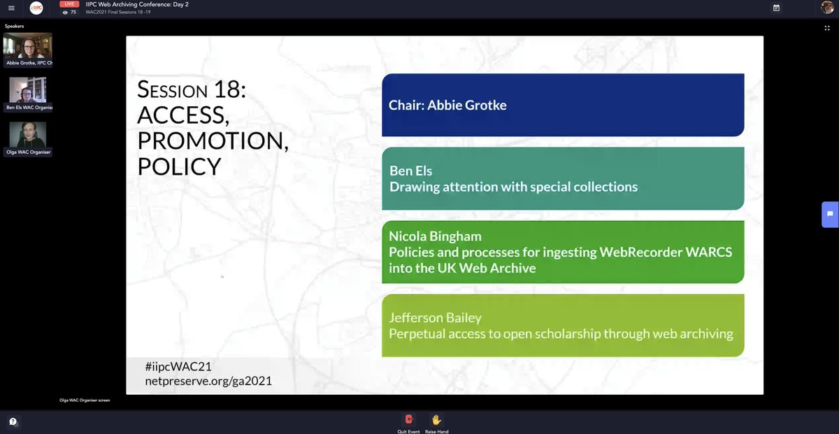 shawnmjones's tweet photo. @agrotke is chairing #iipcWAC21 session 18: "Access Promotion, Policy" with work by @BenEls_  @NicolaJBingham @jefferson_bail 

https://t.co/PhkowRtl4n https://t.co/ptlIW7xslh