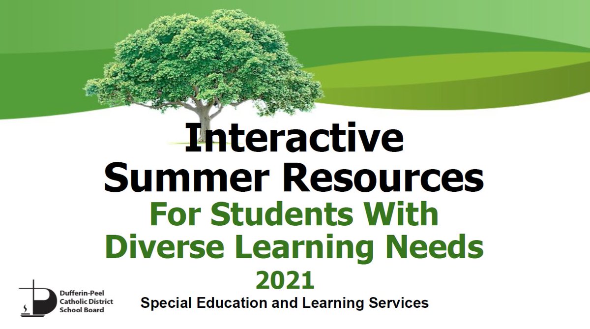 #DPCDSB's Special Education and Learning Services Department has developed Interactive Summer Resources with over 100 activities to support families with students with differing abilities during the time spent at home.

Access the resources here: ➡dpcdsb.org/Documents/Inte…