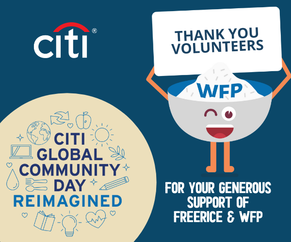 Join #CitiVolunteers and <a href="/WFPUSA/">World Food Program USA</a> for Global Community Day! Play the online trivia game and for every 25 questions you answer correctly, #Citi will donate a meal to a <a href="/WFP/">World Food Programme</a> child beneficiary, up to 100,000 meals. Play here: on.citi/3zvSdjw