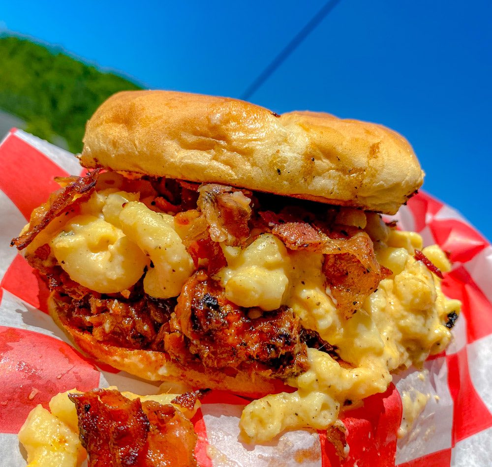 Pork &amp; Bacon &amp; Mac N Cheese…. these are a few of our favorite things! 🎶 

This week’s special is a BBQ Pork Sandwich stuffed with our classic mac n cheese along with crispy bacon bits. Stop by Wednesday thru Sunday between 11am &amp; 8pm to get this combo meal for only $12!