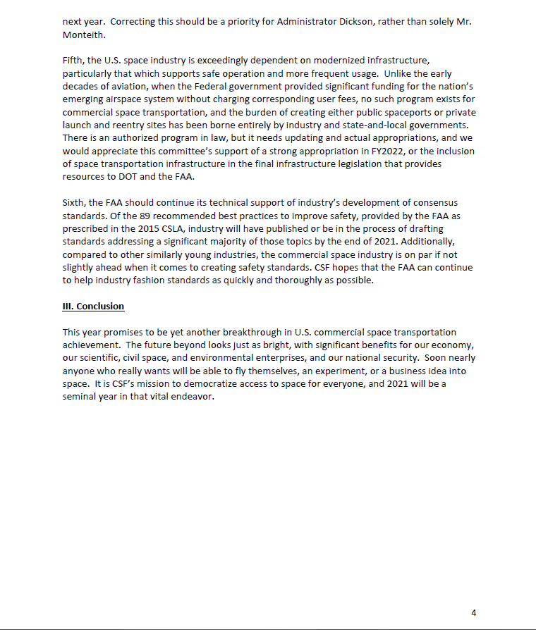 Written testimony filed by  @csf_spaceflight president  @karina_drees in conjunction with today's hearing, advocating for more funding and staffing for the FAA's AST: