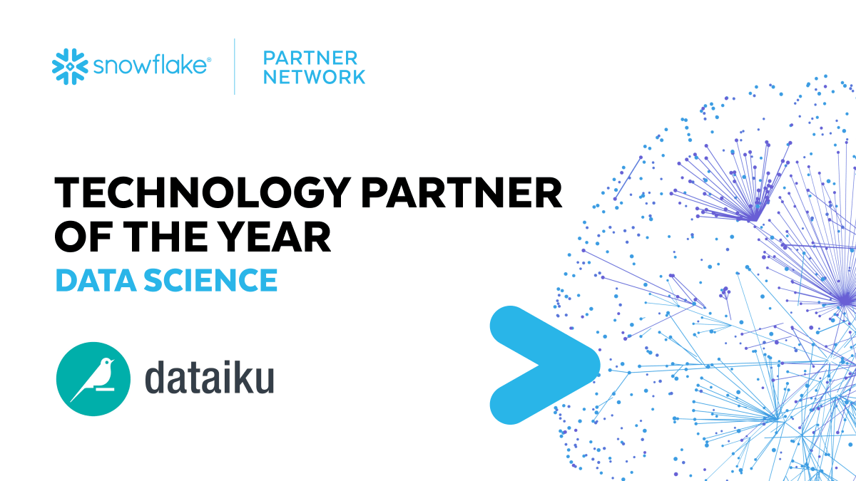 Snowflake's tweet photo. Congrats @dataiku for winning Technology Partner of the Year for Data Science! #SnowflakePartnerSummit https://t.co/LAi0RDil9M