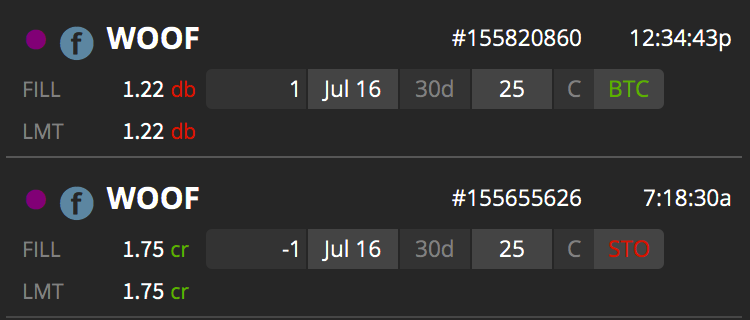 BonoboTrader's tweet photo. Burned another day trade. $WOOF payed again this week. When did dog food become become the target of speculation? Meh, who cares, love the IV rank and the #tendies. https://t.co/i2eWaBekhN