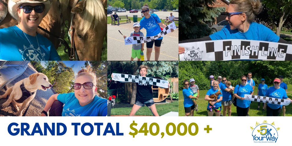 WE DID IT! 🎉 Thank you to everyone who contributed and participated in #5KYourWay. Together we raised….🥁*drum roll* OVER $40,000!!! This is more than all other TVEF run events have raised combined!! Thank you for all of your enthusiasm  in helping <a href="/TVDSB/">Thames Valley DSB</a> students in need ❤️