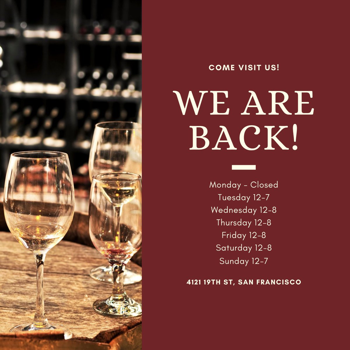 castrowine's tweet photo. Come visit us! We are fully reopened, Tuesday-Sunday. https://t.co/1RCHZH9B8n