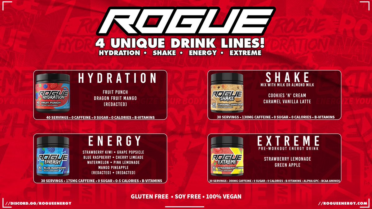 Topherexe's tweet photo. Did you know that @TheRogueEnergy is the only Gaming Drink brand on the Planet with 4 unique drink lines?

#RogueShake 
#RogueEnergy
#RogueHydration
#RogueExtreme  

We will have the next flavor announcement soon! 

@TheRogueEnergy #roguenation #rogueenergy https://t.co/qtyr9suDHN