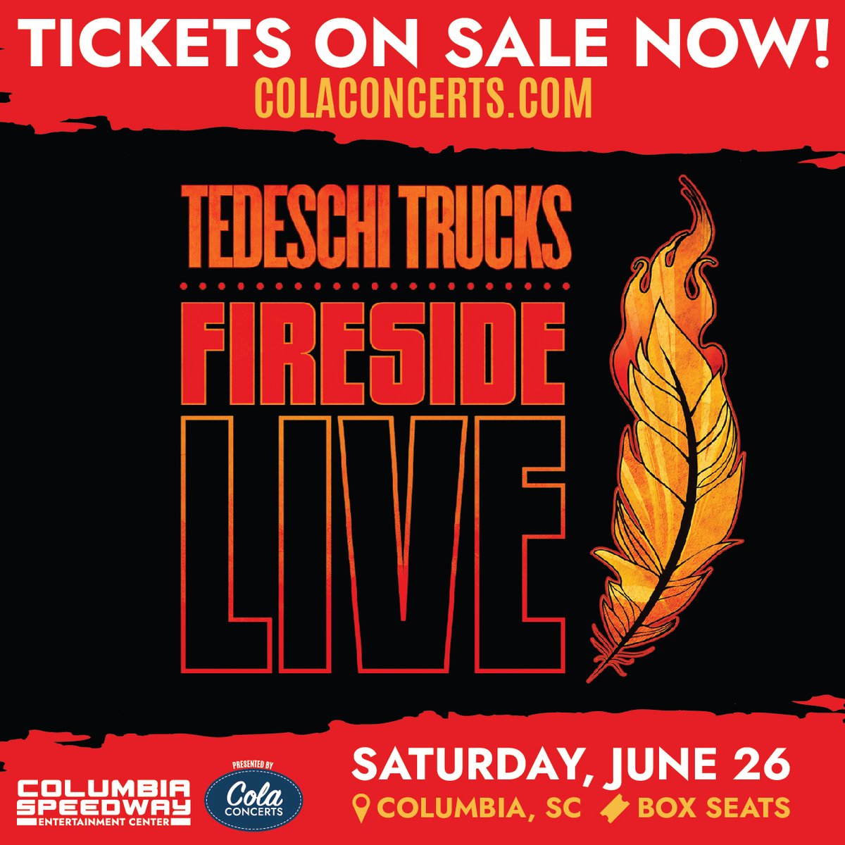 Tedeschi Trucks Fireside Live is coming to the Columbia Speedway Next Saturday Night! 🔥 Enjoy good food from local vendors &amp; great LIVE music, all under the South Carolina stars! Get your tickets now bit.ly/32tzkOM

#tedeschitrucks #concerts #realcolumbiasc