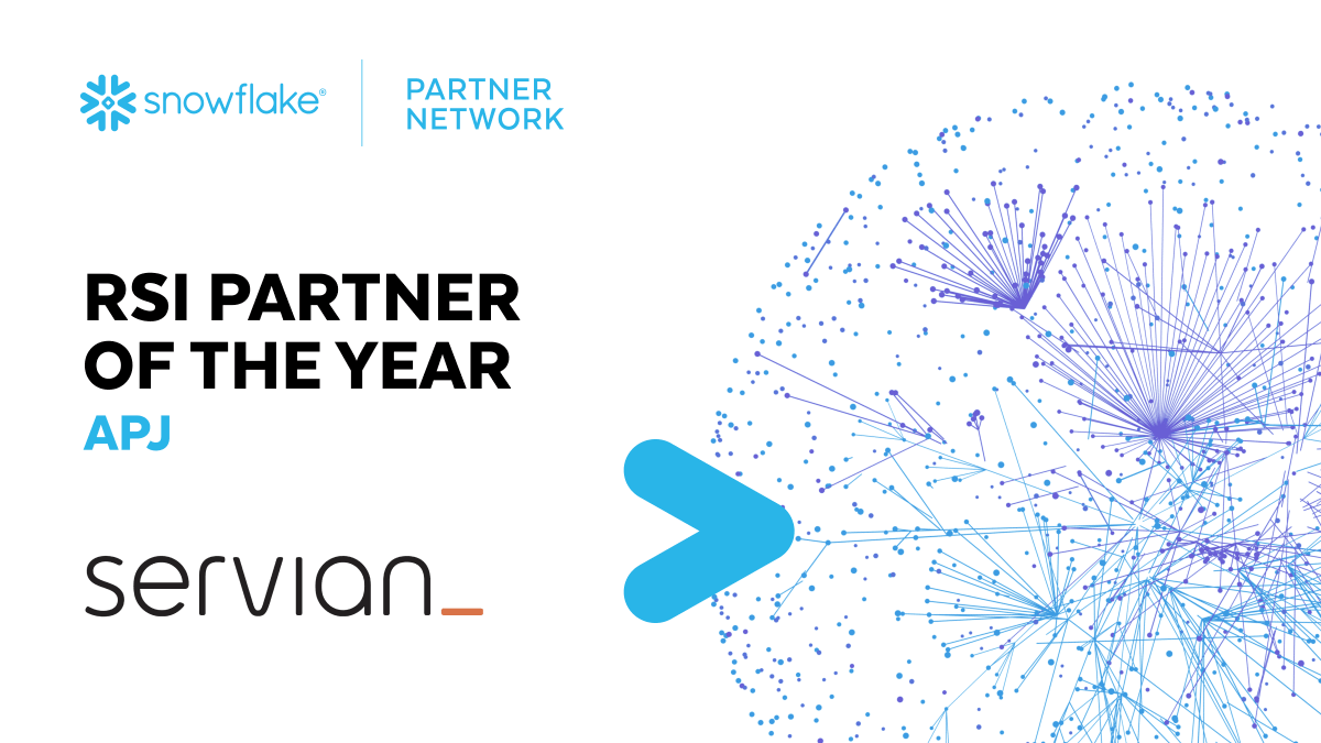 Snowflake's tweet photo. Congrats @Servian for winning RSI Partner of the Year for APJ! #SnowflakePartnerSummit https://t.co/1OEiCseX0Z