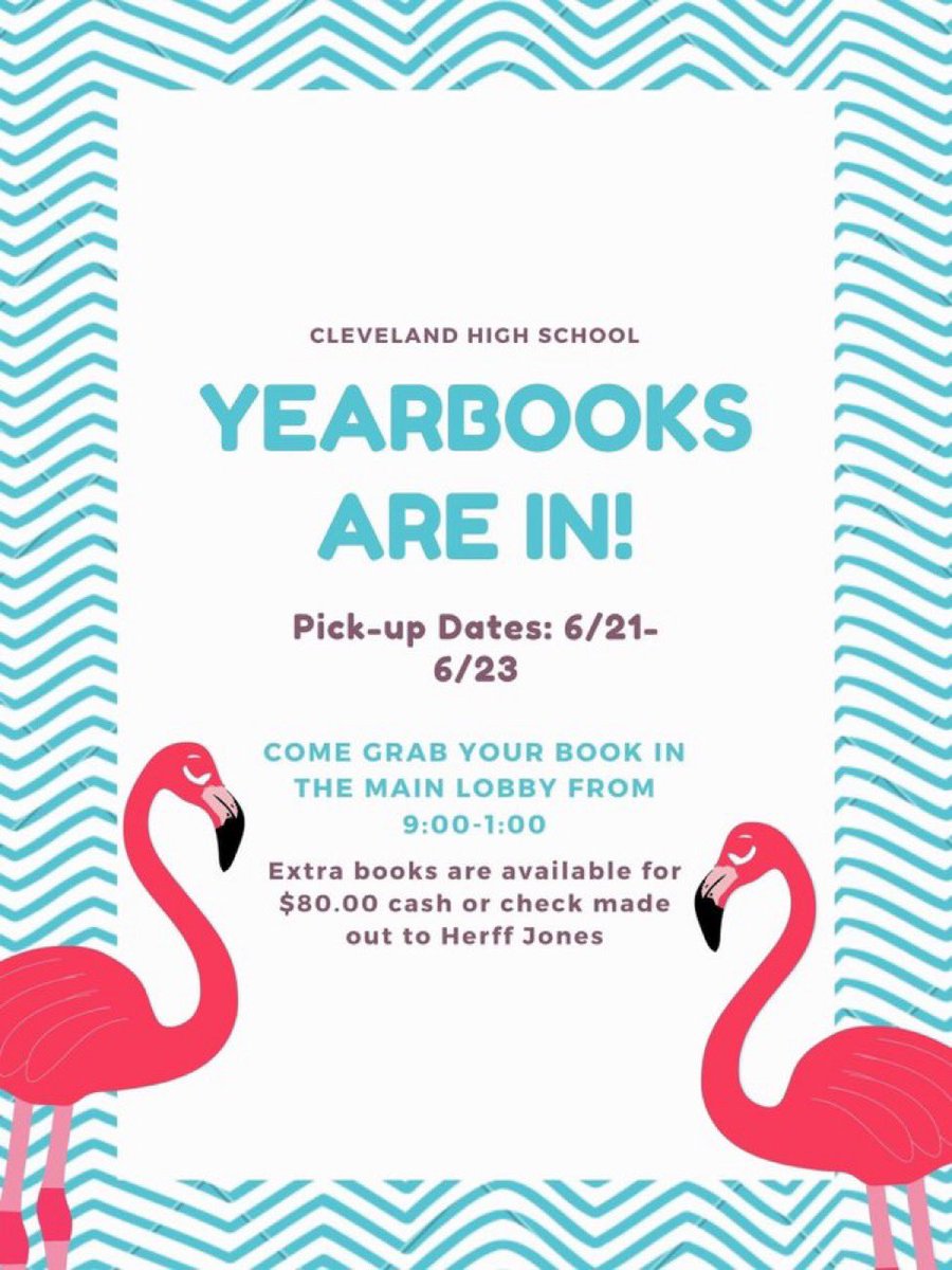 If you ordered a yearbook, it will be ready for pick up next week! See the image below for details about dates & times. There are a few extra books available on a first come, first served basis! 😃