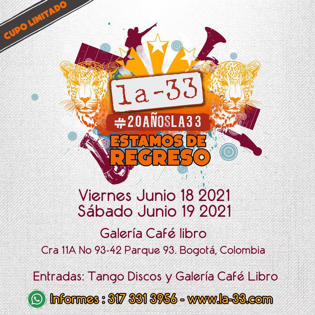 ¿Y tienes las entradas para este fin de semana con <a href="/LA33Orquesta/">La-33</a> ? 🙌🏻 No te quedes por fuera:

galeriacafelibro.com.co/page/programac…