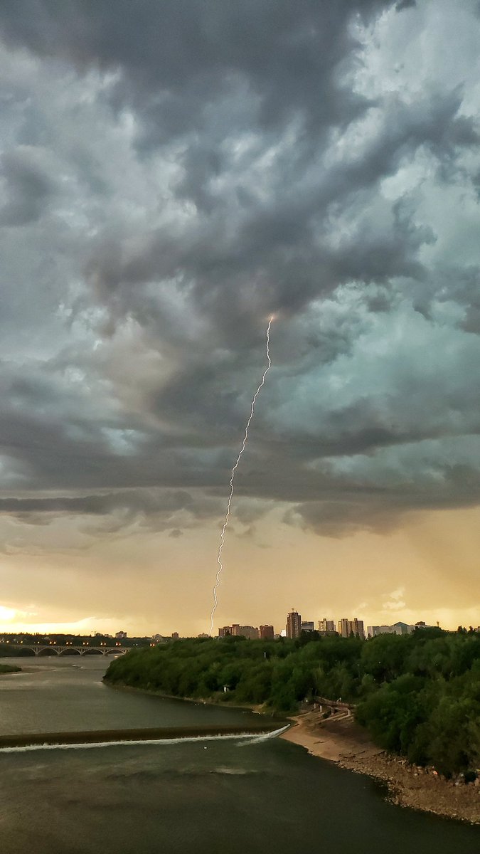 lostgirlsguide's tweet photo. Got unusually lucky last night with a cellphone photo on the train bridge in Saskatoon. The lightning happened to flash as I hit the button to take the photo.  What a cool shot it turned out to be!

#exploresask https://t.co/G2xsy6EANr