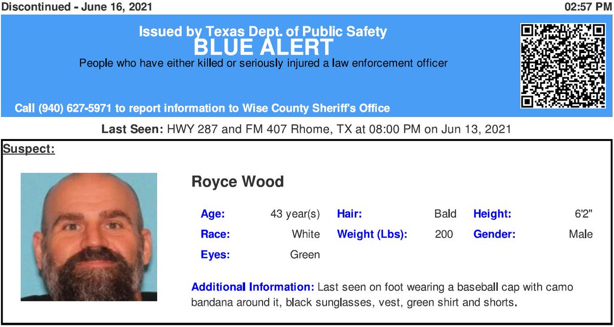 Texas Alerts On Twitter Discontinued Blue Alert For Royce Edward Wood From Rhome Tx
