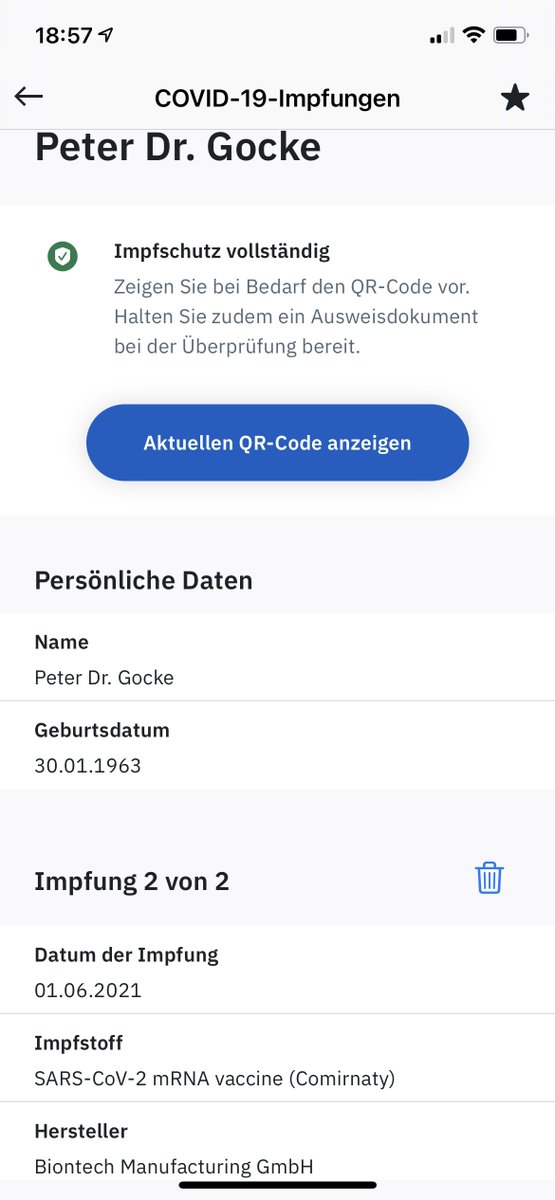 ... digitales Impf-Management klappt doch: heute hat mir die freundliche Apotheke vor Ort zu meinem europaweit gültigen digitalen Impfzertifikat verholfen, welches sich völlig problemlos sowohl in die Corona-Warn-App als auch in die CovPass-App einlesen liess!