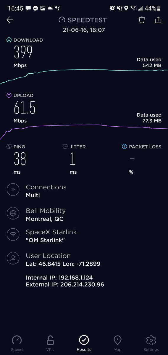 rickfranchise's tweet photo. @elonmusk hey just got my Starlink kit... 399mbps?!?! What?! https://t.co/0g8oEnMu67