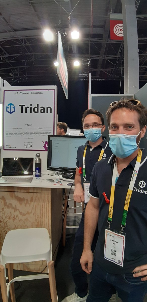 Dans l'espace Pays de la Loire... retrouvailles avec l'équipe de <a href="/Tridan_test/">Tridan</a> (déjà rencontrée au #Webcampday d'Angers) qui crée des tests d évaluation de niveau pour certains métiers digitaux comme data scientist par exemple 
#VivaTech #FrenchTech 
#VivaLBDW