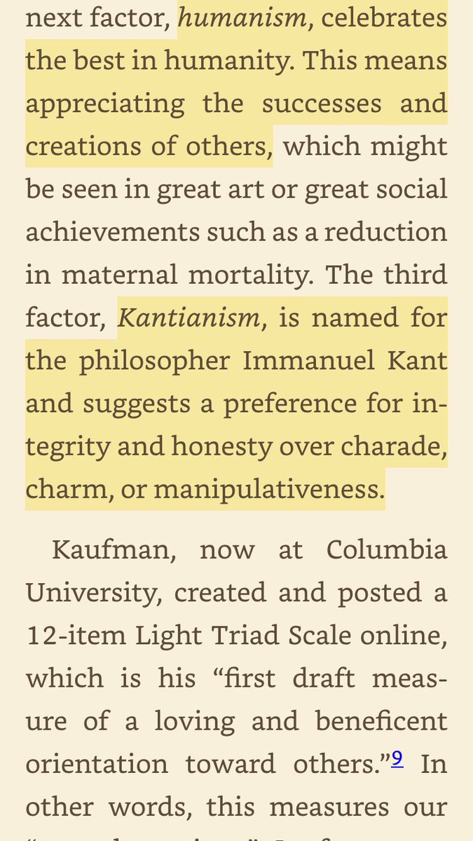 robkhenderson's tweet photo. The Light Triad of personality 

Faith in humanity: belief that people are generally good and worthy of trust

Humanism: appreciating the successes and creations of others

Kantianism: tendency toward integrity and honesty over deceit and charm https://t.co/8DnT82Lb6u https://t.co/ZX9SKOntLc