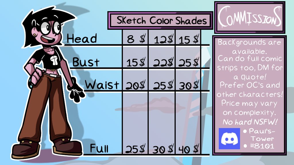 TowerPauls's tweet image. I've decided it's high-time to open commissions up. Prices here are examples and may vary depending on the situation and such, but I'm up for a lot!