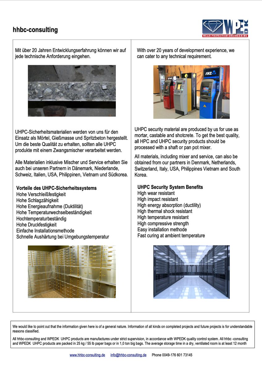 hhbc_consulting's tweet photo. Our UHPC special concretes as construction and filling material for safes or security rooms. The technology has proven itself worldwide for 20 years.
#Vault #Safe #UHPC #Tresor #Securityrooms #Bunker #Architect #ATM #Concrete #Switzerland #USA #Italy #Spain #Brazil #panicroom https://t.co/m4t6PFD2M4
