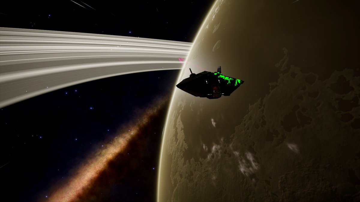 Niibl's tweet photo. Day 1100 - Expedition Aqua
Me alone in the Black
Though orbiting at more than 6700 Ls, this ringed ammonia world has almost no ice in its geological composition.
-149 C, Helium rich atmosphere at 2.63 Atm, with a 14344 d year.
@EliteDangerous
@MissionFarsight
#StellarScreenshots https://t.co/CY0mLdnBOB