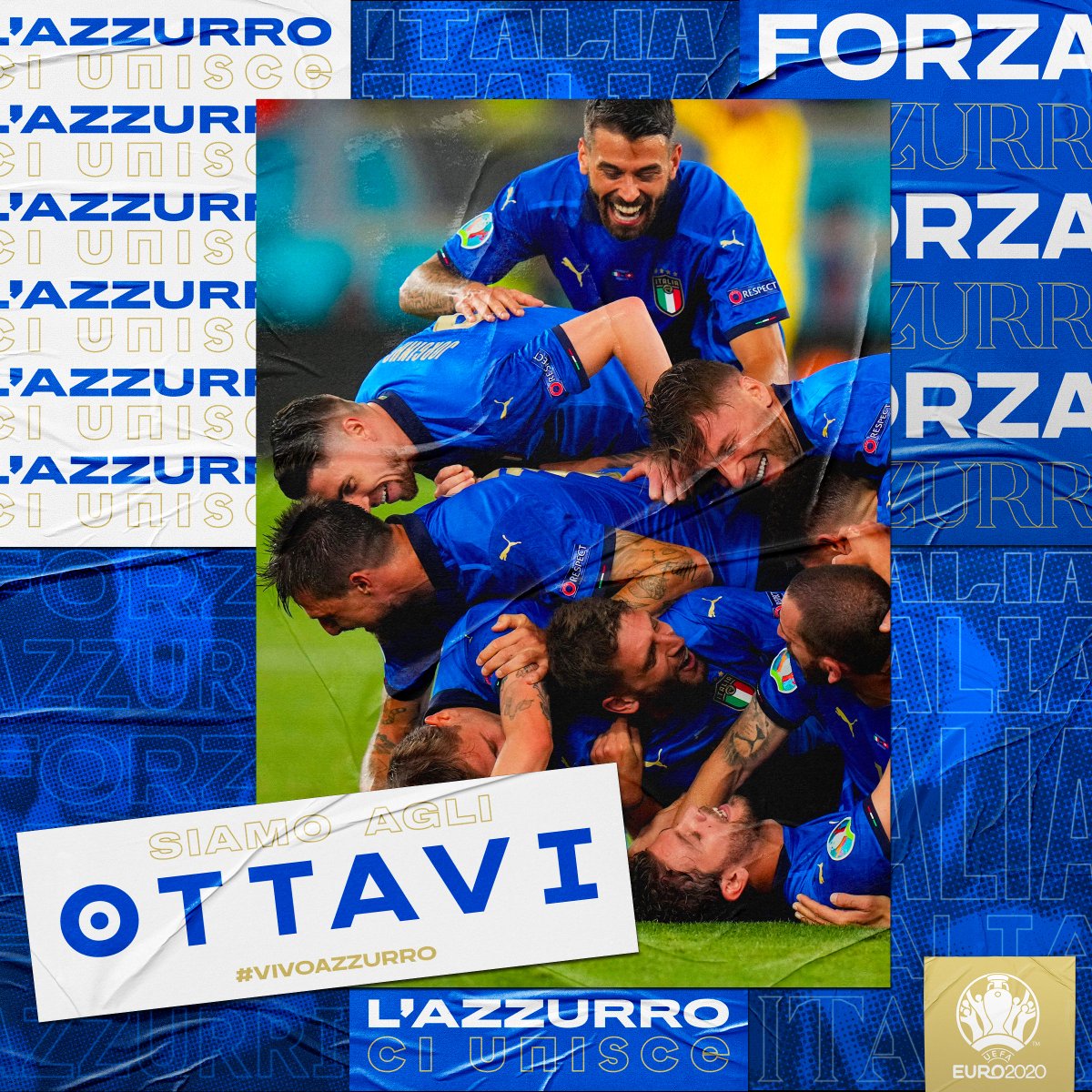 Azzurri's tweet photo. 💪🏻 Gli #Azzurri 💙 volano agli #OTTAVI di #Euro2020! 
🇮🇹🇨🇭 #ItaliaSvizzera 3️⃣-0️⃣
⚽️ #Locatelli 26’, 52’, #Immobile 89’

#Nazionale #VivoAzzurro https://t.co/T51684hzfq