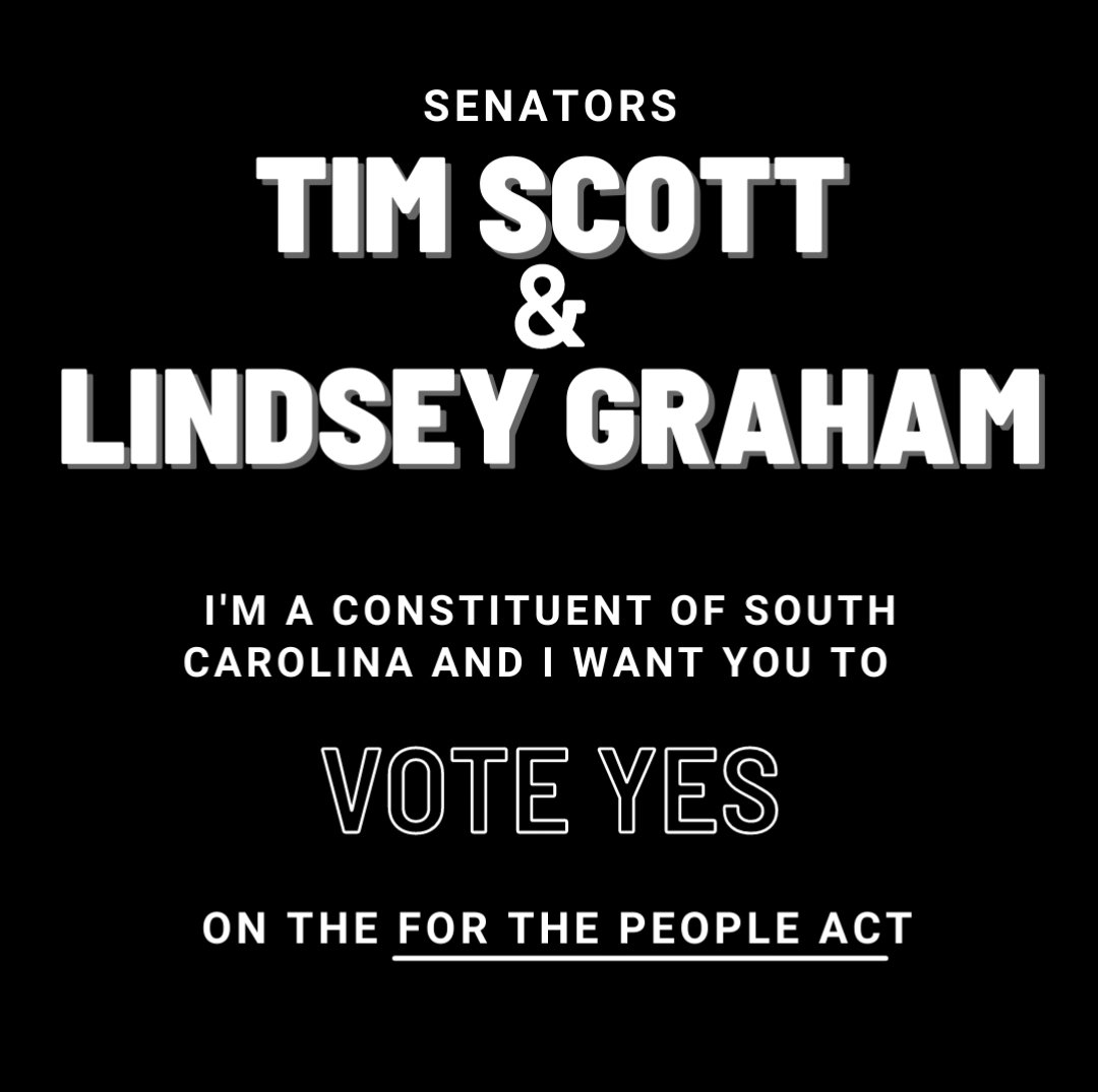 hecallmed2's tweet photo. Hey @senatortimscott @lindseygrahamsc, I am your constituent and I support voting access for all Americans. Vote YES on the #ForthePeopleAct (S1) #CallOutYourSenators https://t.co/1Ad9DkZr5T