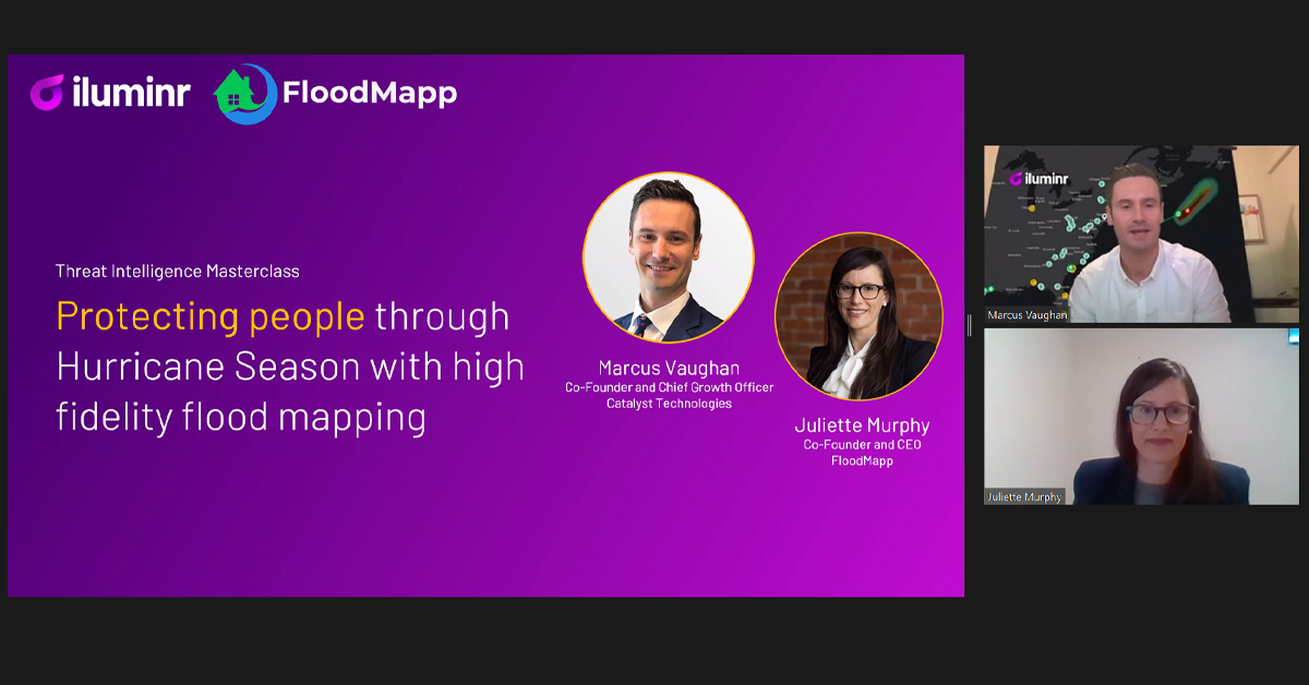 Our #threatintelligence masterclass has just started! Join us to hear from <a href="/MarcusVaughan13/">Marcus Vaughan</a> and <a href="/JulietteMurph/">Juliette Murphy</a> as they discuss how flood intelligence can help you protect people during #hurricaneseason2021 

bit.ly/3idJGeI

#emergencymanagement #iluminr <a href="/FloodMapp/">FloodMapp</a>