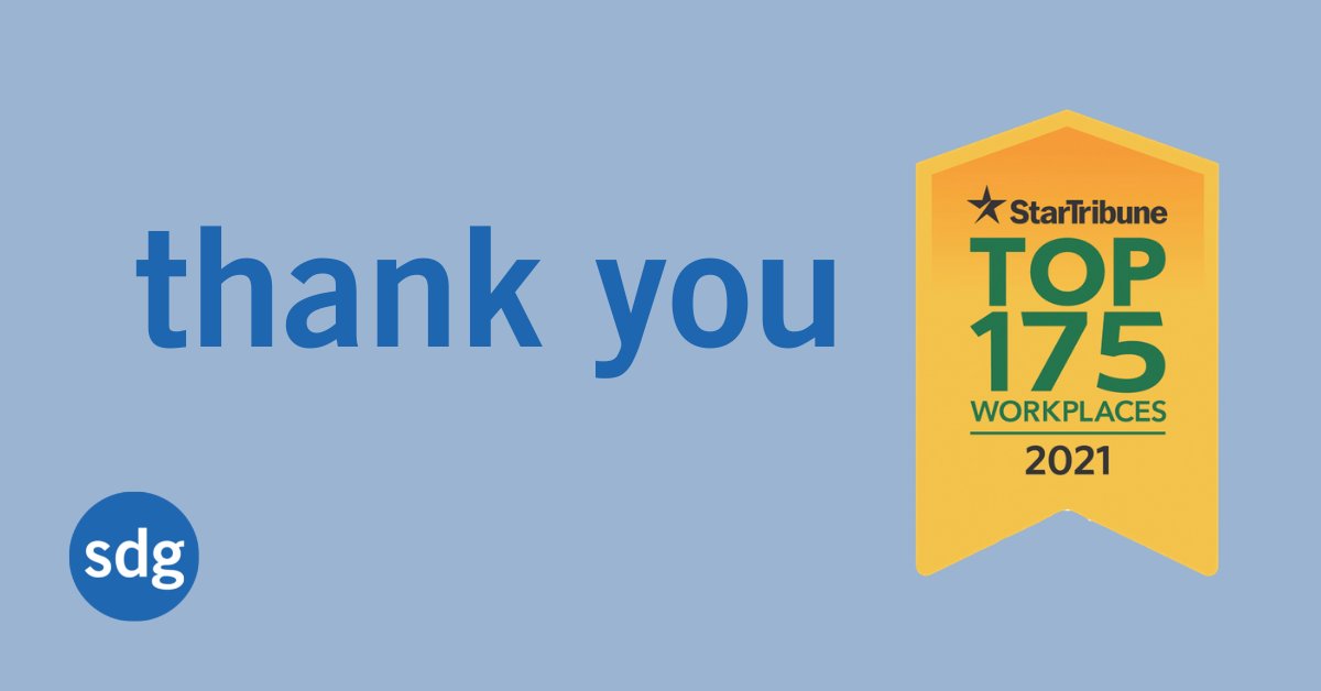 Solution_Design's tweet photo. SDG is proud to be named a @StarTribune Top Workplace for the fourth year in a row including a special award for Employee Appreciation! Thank you to all our employees, it’s because of the community you build within SDG that we are a great place to work. https://t.co/f82DgY48dy