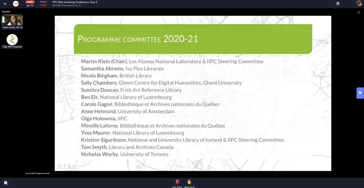 shawnmjones's tweet photo. Thanks to the #iipcWAC21 programme committee
@mart1nkle1n @smbrms @NicolaJBingham @schambers3 @artlibrariannyc @BenEls_ @carole_gagne @silvertje @HolowniaOlga @MireilleLaforce @yvesmaurer @kristsi @smythbound &amp; Nicholas Worby https://t.co/FY16kMZYp1