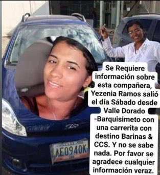 AlexaGomezDos's tweet photo. Esta chica es de Barquisimeto y trabaja de taxista . Se encuentra desaparecida desde el 12/6/21 y el GPS del vehículo indicaba Valencia como última ubicación, pero perdieron el contacto satelital. Cualquier info por favor comunicarse con el hermano al 0412-5049125 . GRACIAS https://t.co/tibxN0f9Uc