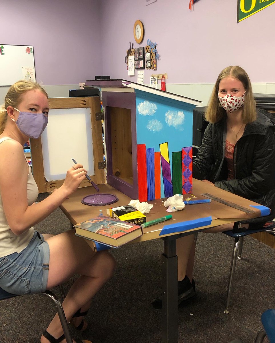 Our #SunsetReads Free Little Library is almost ready for customers. Thanks Tovah, Louise, &amp; Mrs C for the awesome paint job. Look for it soon outside SHS &amp; we will stock it with books all summer long.