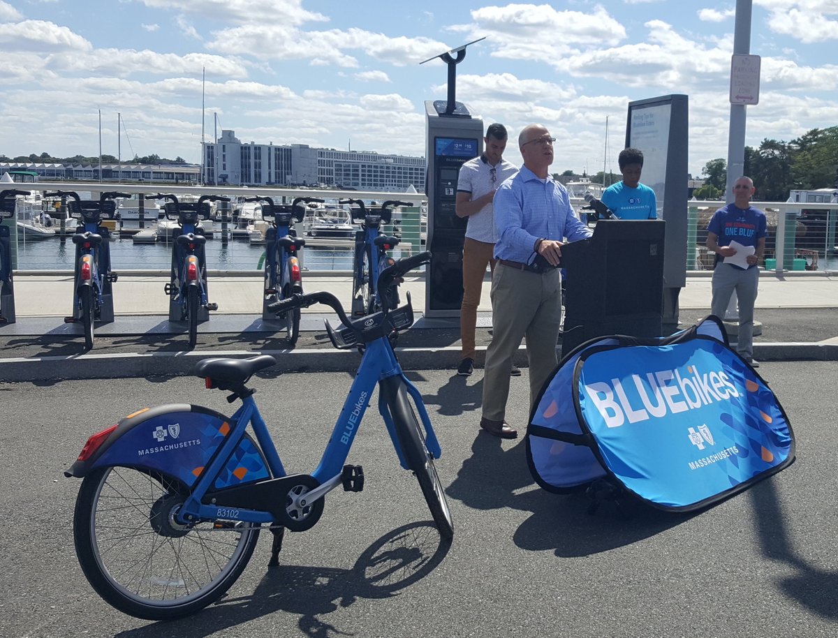 What a beautiful day to welcome <a href="/RideBluebikes/">Bluebikes</a> to <a href="/CityofSalemMA/">City of Salem MA</a>! Here's <a href="/SalemStatePres/">John Keenan</a> John Keenan    pumping up the crowd for the inaugural ride. There will be 8 bike hubs in Salem including one <a href="/SalemState/">Salem State</a> on Central Campus. More info: Salem.com/bluebikes.