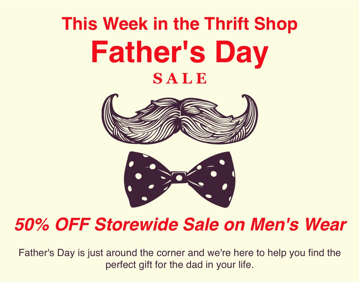 ALSantaAna's tweet photo. #FathersDay is just around the corner and we're here to help you find the perfect gift for the dad in your life.

Thrift Shop Hours
Wednesday, Thursday, &amp; Friday 10 a.m. to 3 p.m.

We are located at 1028 W 2nd Street, Santa Ana

#alsa #downtownsantaana #santaana #donate https://t.co/8uUqMT3U7O