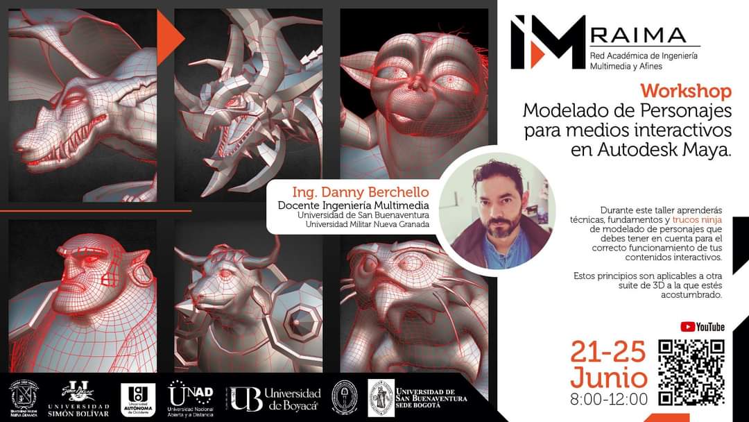 💻Cordialmente invitados a participar en este workshop sobre modelado de personajes. La transmisión se realizará a través de la página oficial de la red RAIMA en Youtube👉 youtube.com/channel/UCiOZf…

Inscripciones a través del siguiente formulario👉 forms.gle/LEH9ZGgNpi6eVX…