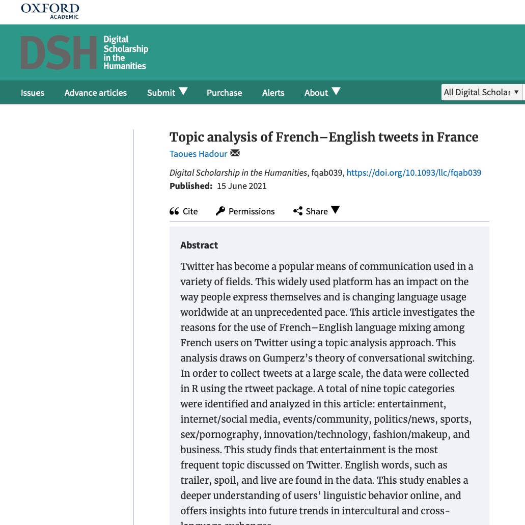 Tawess's tweet photo. New article is out #research #Twitter #languagemixing #EnglishinFrance #sociolinguistics #OxfordAcademic https://t.co/IyDkdwDUZD