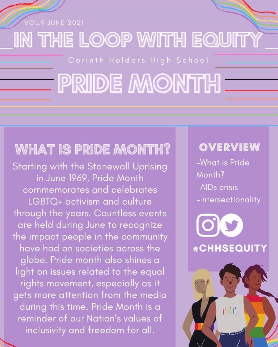 ChhsEquity's tweet photo. For our last newsletter of the school year, we focused on Pride Month, a time celebrating members of the LGBTQ+ community and honoring our Nation’s values of inclusivity and freedom for all. We cannot wait to continue creating newsletters and hosting meetings next school year! https://t.co/Q2mHM2PX1T