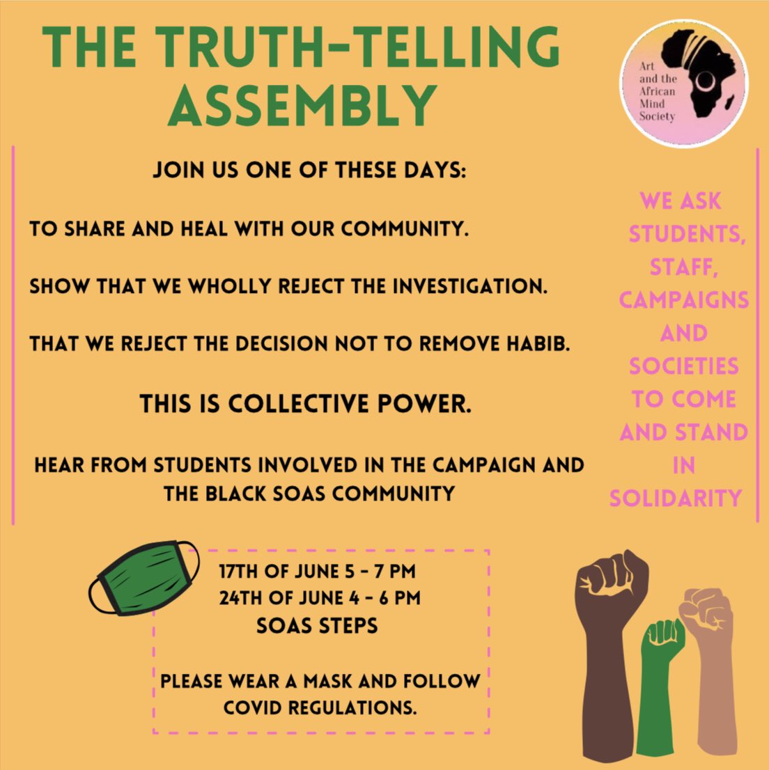Student Power is Collective Power!

Join us on:
17th of June 5-7 pm
24th of June 4-6 pm

#TheStudentInquiry
#FireHabib
#WhereIsTheAInSoas