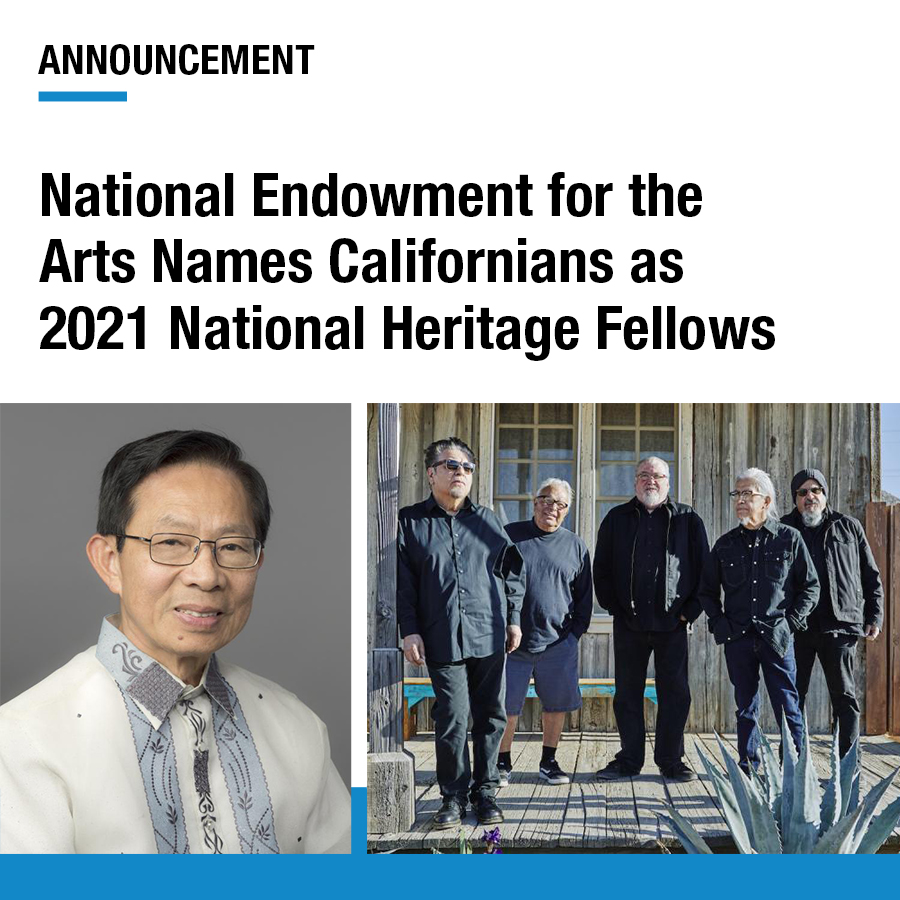 This week in #ArtsCA: We're proud to celebrate culture keepers &amp; musicians Tagumpay Mendoza De Leon and Los Lobos as California's 2021 <a href="/NEAarts/">Nat'l Endow f/t Arts</a> National Heritage Fellows! Read our full announcement here: arts.ca.gov/press_release/…