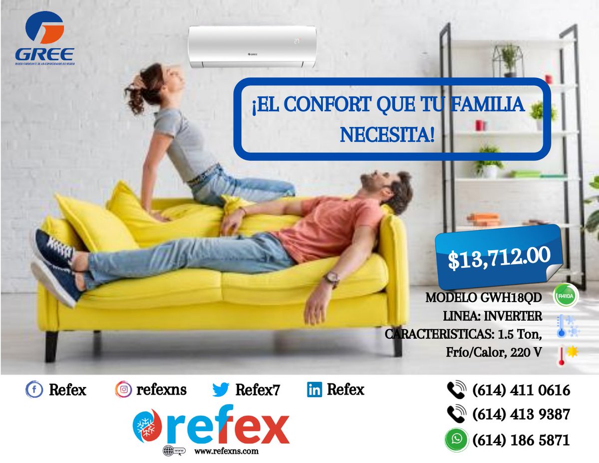 Refex7's tweet image. Consiente a tu familia y has que se sienta cómoda  #clima #minisplit #refex