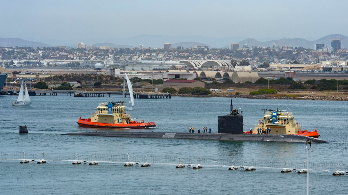 San Diego-based #USSHampton pulls away from the pier at Naval Base Point Loma yesterday, departing for a @US7thFleet deployment and #USNavy maritime security operations in support of a #FreeAndOpenIndoPacific. #PacificSubs #SSN767