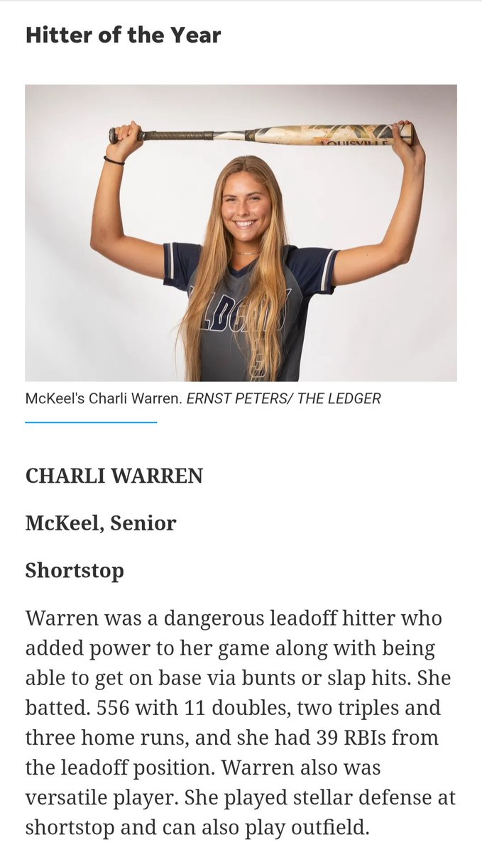 Lakeland Ledger's hitter of the year!! Awesome season and high school career <a href="/CharliWarren1/">charli</a>   We will cheer you on at Fairfield University!!!