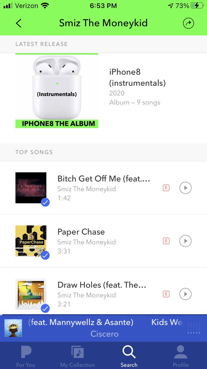 smizthemoneykid's tweet photo. @smizthemoneykid top songs on @pandora #BitchGetOffMe #PaperChase & #DrawHoles ft @illava produced by @_FIFTH_QUARTER #WelcomeToTheRadioRevolution #ImSoIndie #ImStreaming https://t.co/VR4OmVhDcm