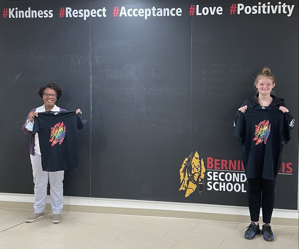BCSS_HWDSB's tweet image. Student voice leads the way. Many thanks to Ainsley Connors for designing our Bernie Custis Pride shirts for Pride month. #studentvoice #studentleading #pridemonth