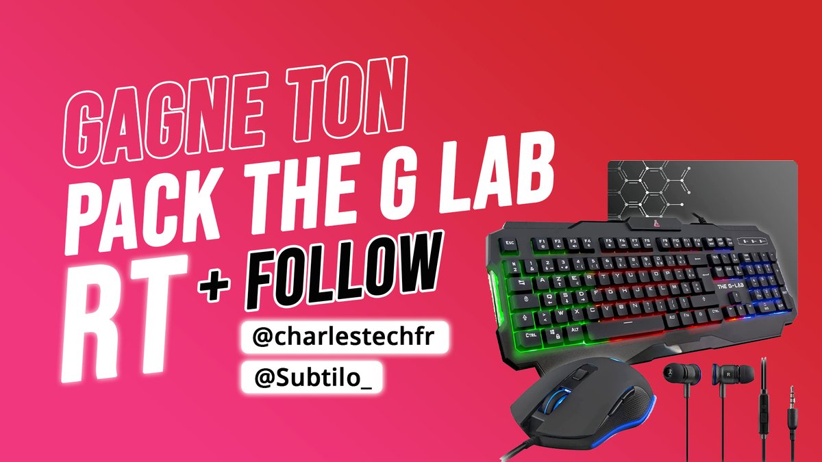 charlestechfr's tweet photo. #CONCOURS : Tente de remporter ton pack COMPLET The G Lab ! Clavier, souris, écouteurs, tapis, tout y est !

🔁 RT ce tweet
👉 Follow @charlestechfr et @Subtilo_ 

🔔 Active les notifications pour ne rien rater !

Tirage au sort le 24/06/21

#giveaway https://t.co/9qqUMbRgRk