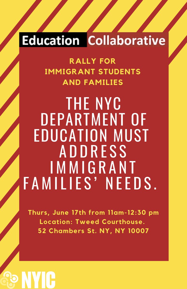 Please join <a href="/theNYIC/">New York Immigration Coalition (NYIC)</a>’s Education Collaborative TMRW June 17th @ 11 am in front of Tweed Hall to demand that the Department of Education dedicate specific funding for ELLs and finally address immigrant families’ needs! Flyer - DOE Rally June 17th (English 1).png
