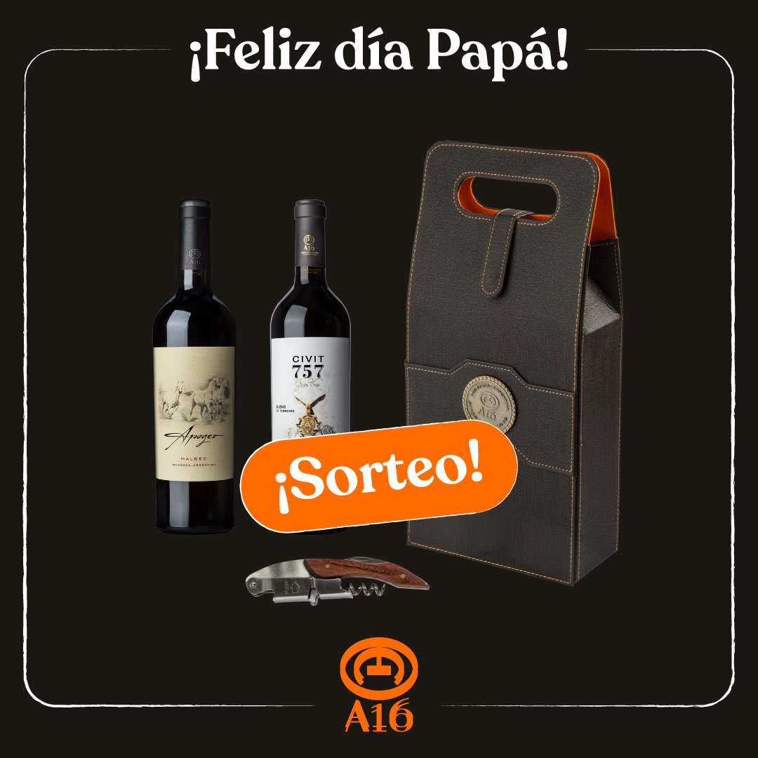 ¡Gran sorteo Día del Padre!  Un Kit de regalo con un Apogeo Malbec, una matera, un gran vino de Civit 757 y Descorchador.
. 
Para participar:  seguir a A16 y etiquetá a 2 amigos y dejá los 3 últimos del DNI. 
•
Seguinos en  instagram.com/bodegaa16
#Mendoza #BodegaA16