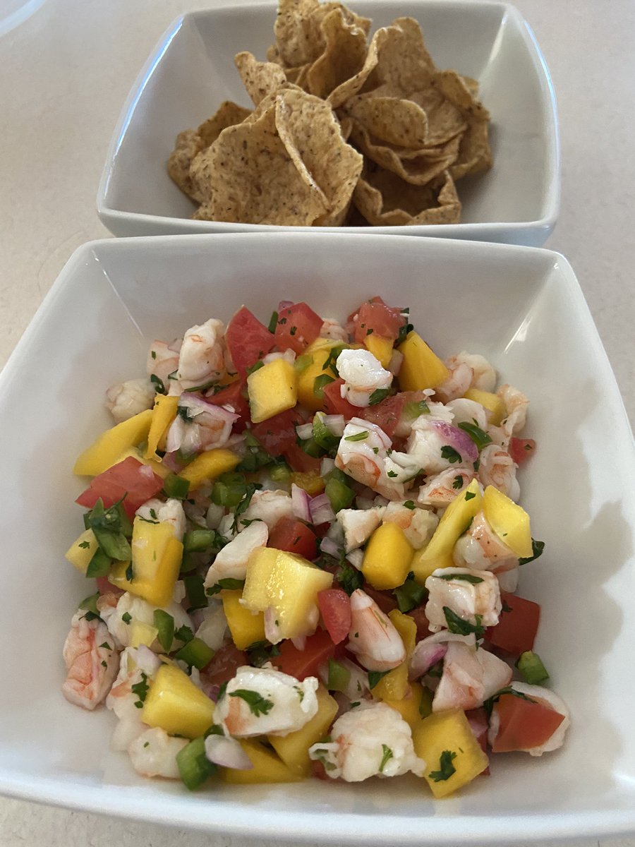 DadMidwaste's tweet photo. Ceviche shrimp with some whole grain chips for dinner. Kudos to the Mrs! #TwitterSupperClub #NoomNerd https://t.co/EMEhi9ewqt