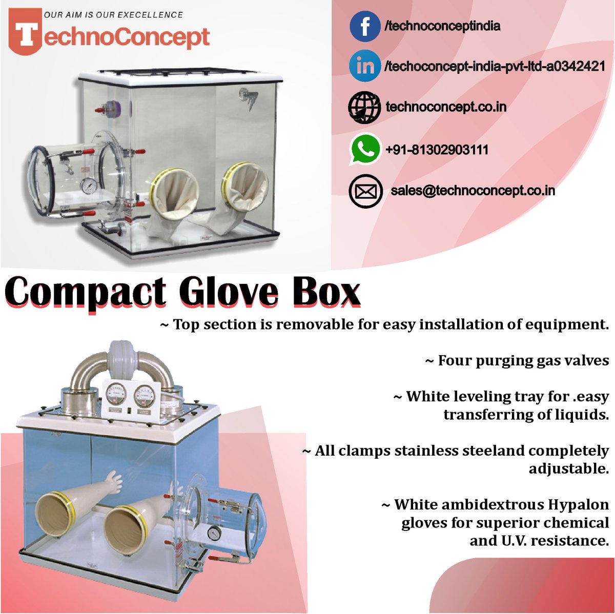 TechnoConcept's tweet photo. The Compact Glove Box is designed specifically for use in hazardous situations where materials to be weighed must be contained. 
Contact us for more details
👉Whatsapp us on 📞91 81302 9031
#glovebox #safety #cleanliness #analyticalbalanceglovebox #compactglovebox #technoconcept https://t.co/FEOGkWBNLD