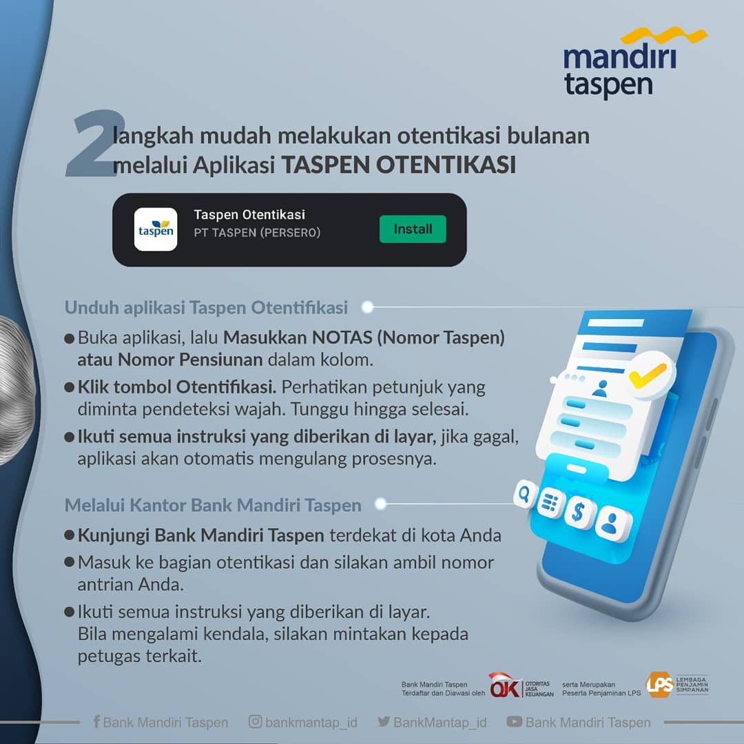 MandiriTaspen's tweet photo. Halo pensiunan #termantap, pastikan untuk rutin melakukan otentikasi pensiun setiap bulannya agar dana pensiun Anda dapat diterima setiap bulannya. https://t.co/HmidhOz6yp