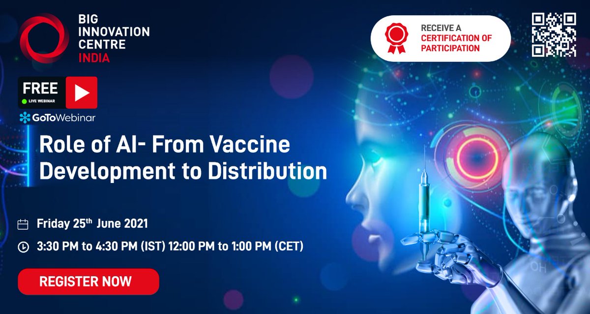 The World is still struggling with a pandemic and amidst that, AI rose to the occasion of being a ray of hope. Know how AI helped in curbing Covid-19. Join our Webinar on 25th June 2021.
Register Here: lnkd.in/gcz8s-7
#BICIndia #BIC #innovation #webinar #AI