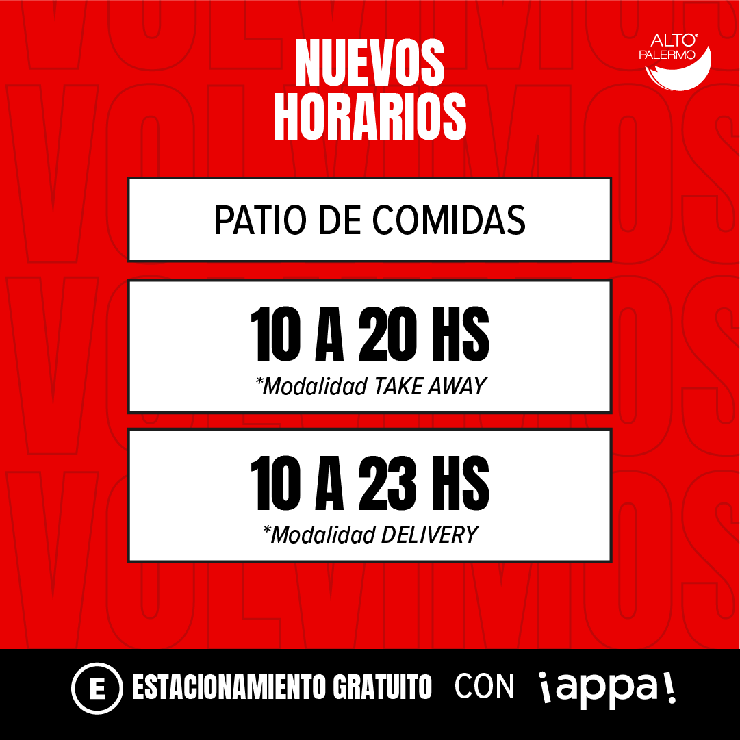 ¡Te esperamos todos los días de 10 a 20hs con todas las medidas de seguridad para cuidarnos! Además estacionás gratis con ¡appa!